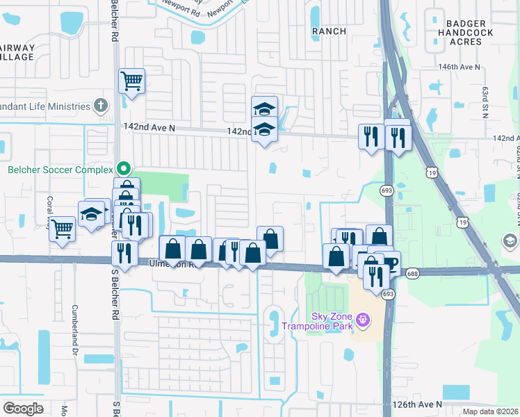 map of restaurants, bars, coffee shops, grocery stores, and more near 13700 Forest Lake Drive in Largo