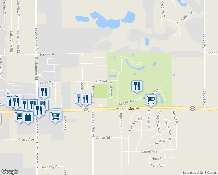 map of restaurants, bars, coffee shops, grocery stores, and more near 532 Greenway Drive in Lake Wales