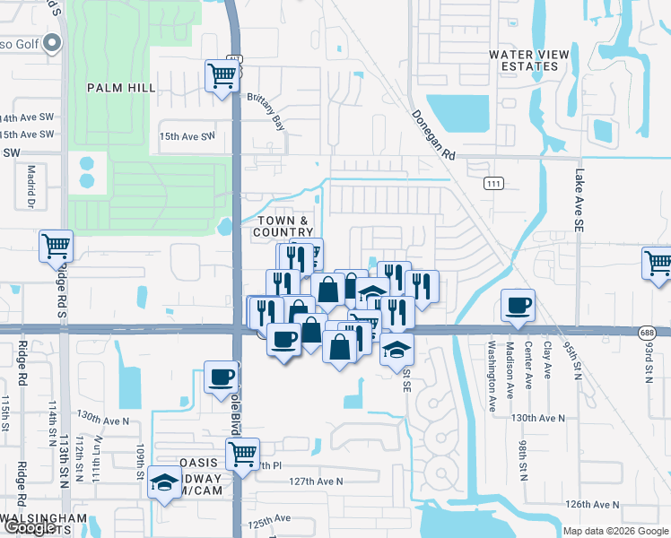 map of restaurants, bars, coffee shops, grocery stores, and more near 10365 Ulmerton Road in Largo