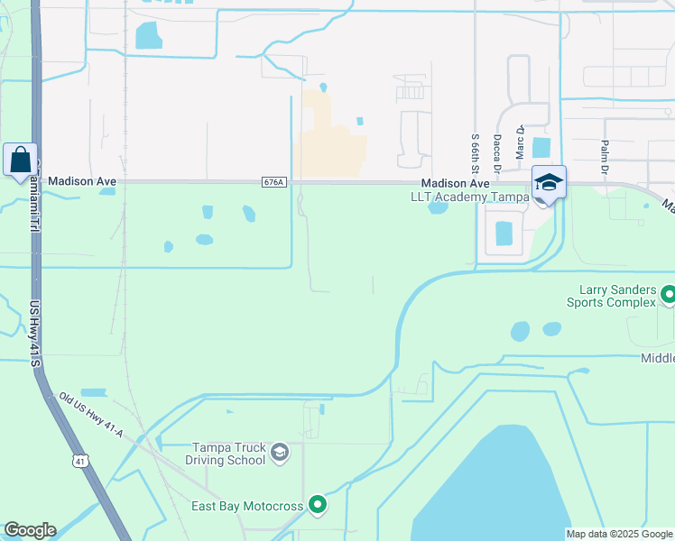 map of restaurants, bars, coffee shops, grocery stores, and more near 6031 Madison Avenue in Tampa