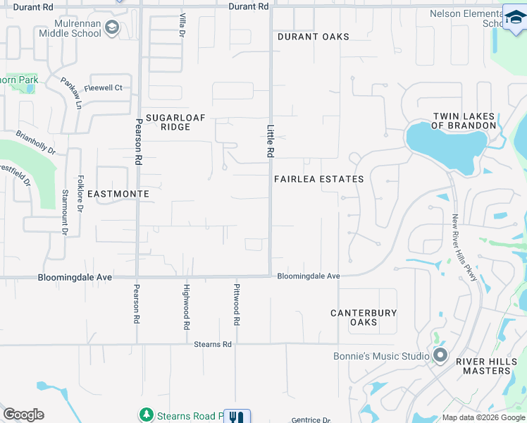map of restaurants, bars, coffee shops, grocery stores, and more near 3208 Little Road in Valrico