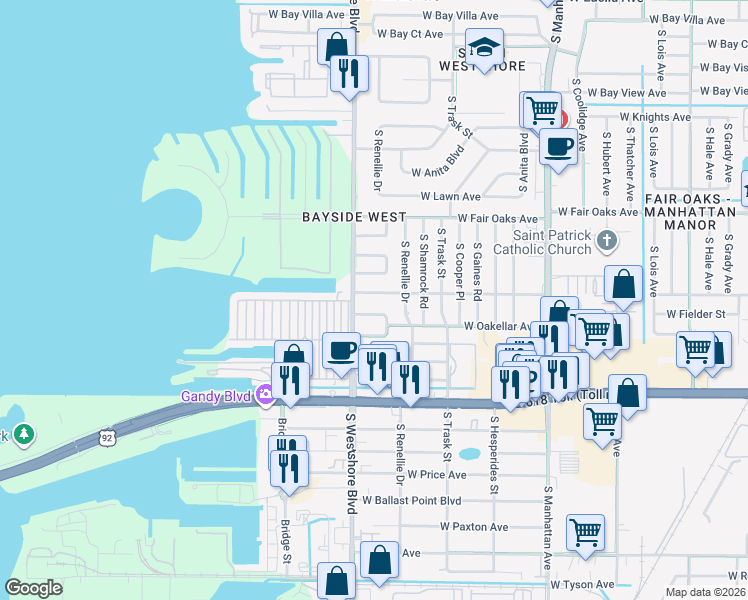 map of restaurants, bars, coffee shops, grocery stores, and more near 4709 West Fielder Street in Tampa