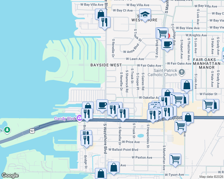 map of restaurants, bars, coffee shops, grocery stores, and more near 4709 West Fielder Street in Tampa