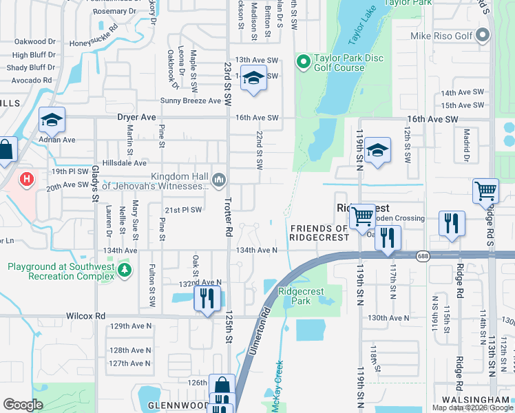 map of restaurants, bars, coffee shops, grocery stores, and more near 2276 22nd Avenue Southwest in Largo