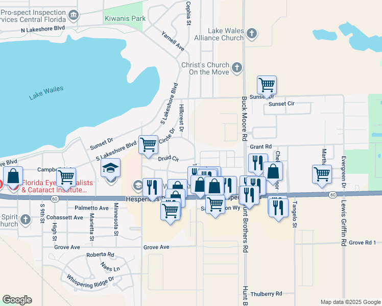 map of restaurants, bars, coffee shops, grocery stores, and more near 1234 Triangle Drive in Lake Wales