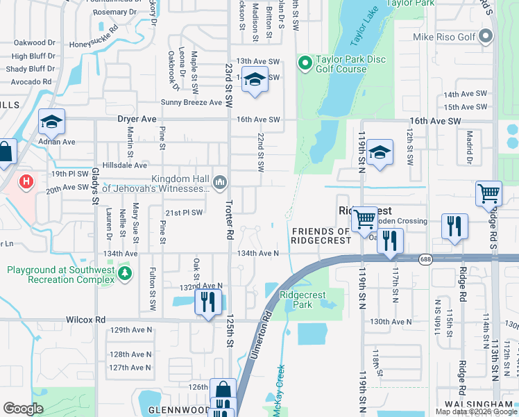 map of restaurants, bars, coffee shops, grocery stores, and more near 2276 22nd Avenue Southwest in Largo