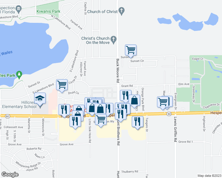 map of restaurants, bars, coffee shops, grocery stores, and more near 1462 Thousand Roses Drive in Lake Wales