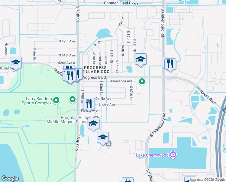 map of restaurants, bars, coffee shops, grocery stores, and more near 8311 Croton Avenue in Tampa