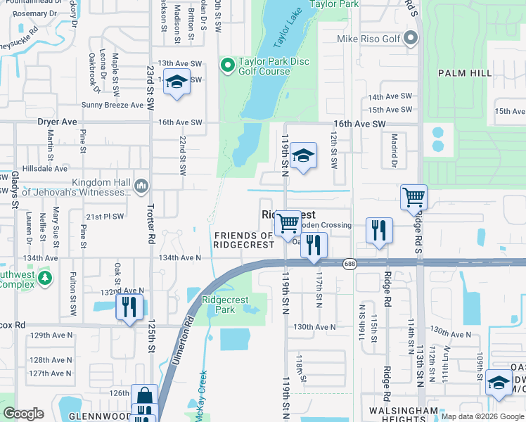 map of restaurants, bars, coffee shops, grocery stores, and more near 13657 120th Lane in Largo
