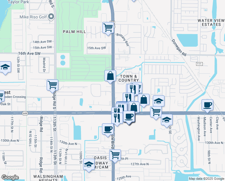 map of restaurants, bars, coffee shops, grocery stores, and more near 2096 Seminole Boulevard in Largo