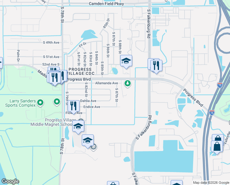 map of restaurants, bars, coffee shops, grocery stores, and more near 8323 Croton Avenue in Tampa
