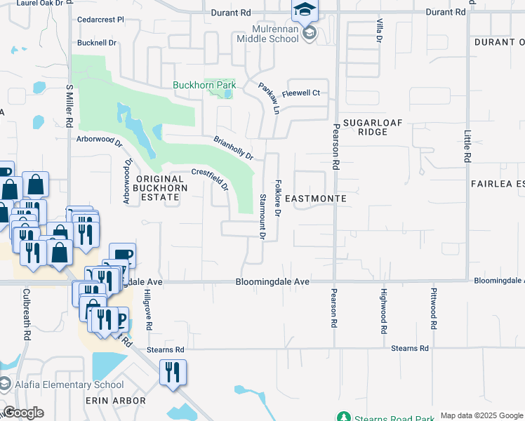 map of restaurants, bars, coffee shops, grocery stores, and more near 3001 Starmount Drive in Valrico
