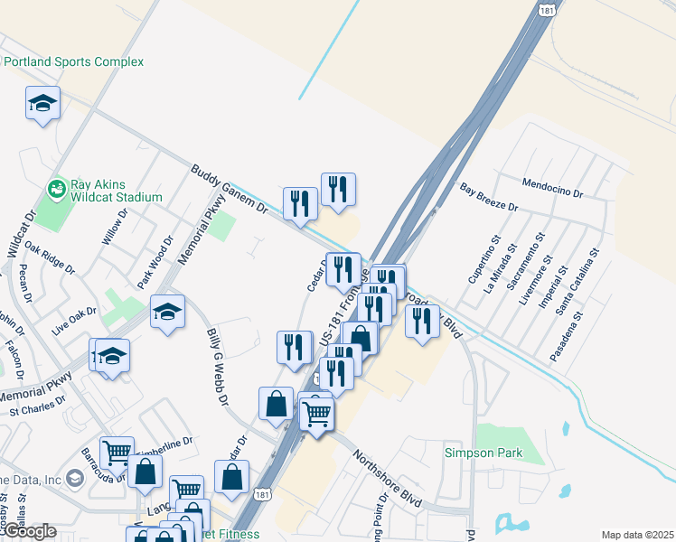 map of restaurants, bars, coffee shops, grocery stores, and more near 139 Buddy Ganem Drive in Portland