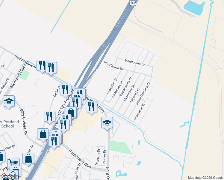 map of restaurants, bars, coffee shops, grocery stores, and more near 1019 La Mirada Street in Portland
