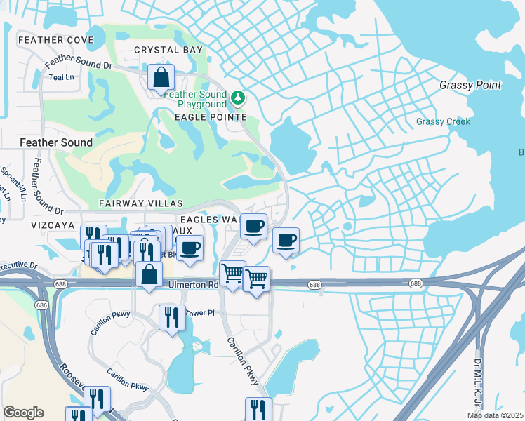 map of restaurants, bars, coffee shops, grocery stores, and more near 1985 Pelican Landing Boulevard in Clearwater