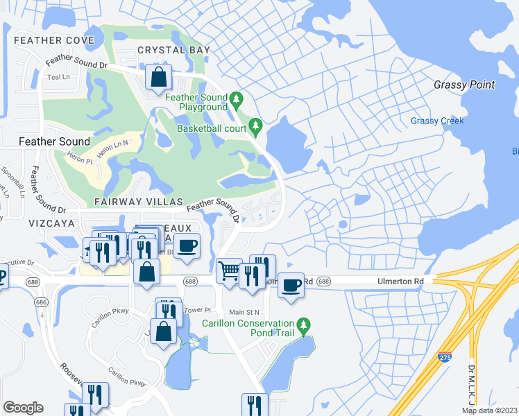 map of restaurants, bars, coffee shops, grocery stores, and more near 1985 Pelican Landing Boulevard in Clearwater