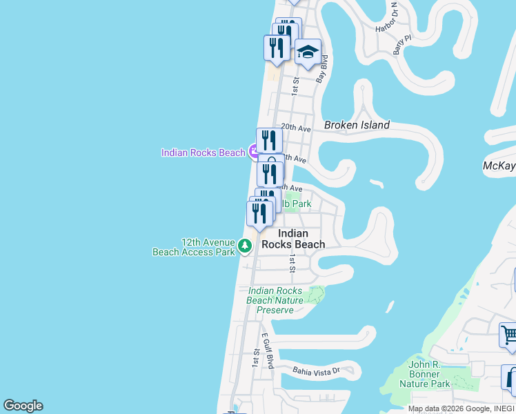 map of restaurants, bars, coffee shops, grocery stores, and more near 1500 Gulf Boulevard in Indian Rocks Beach