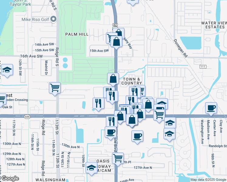 map of restaurants, bars, coffee shops, grocery stores, and more near 91 Dieffenwierth Avenue in Largo