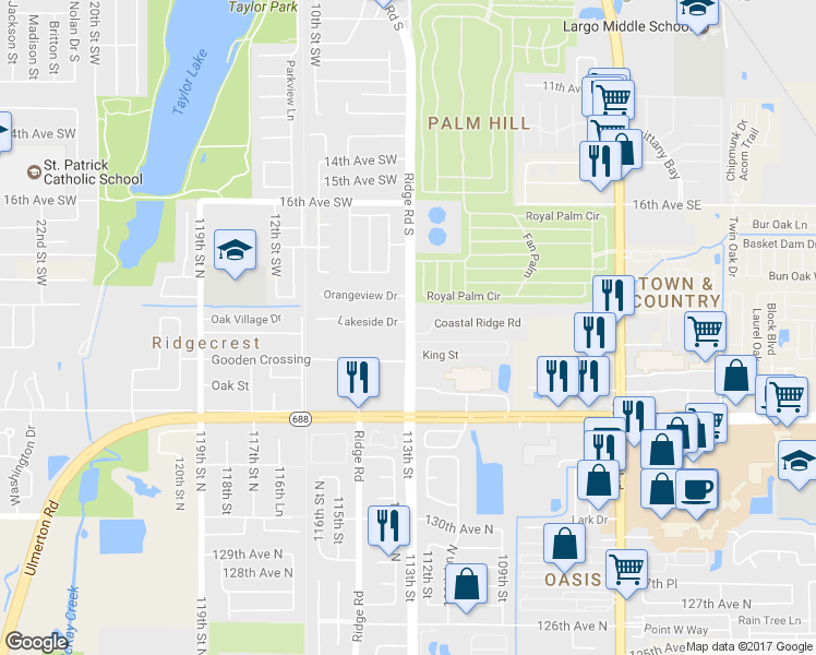 map of restaurants, bars, coffee shops, grocery stores, and more near 2001-2003 Ridge Road South in Largo