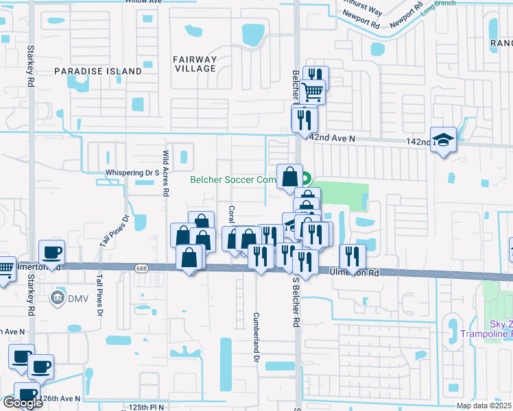 map of restaurants, bars, coffee shops, grocery stores, and more near 3718 North 139th Avenue in Largo