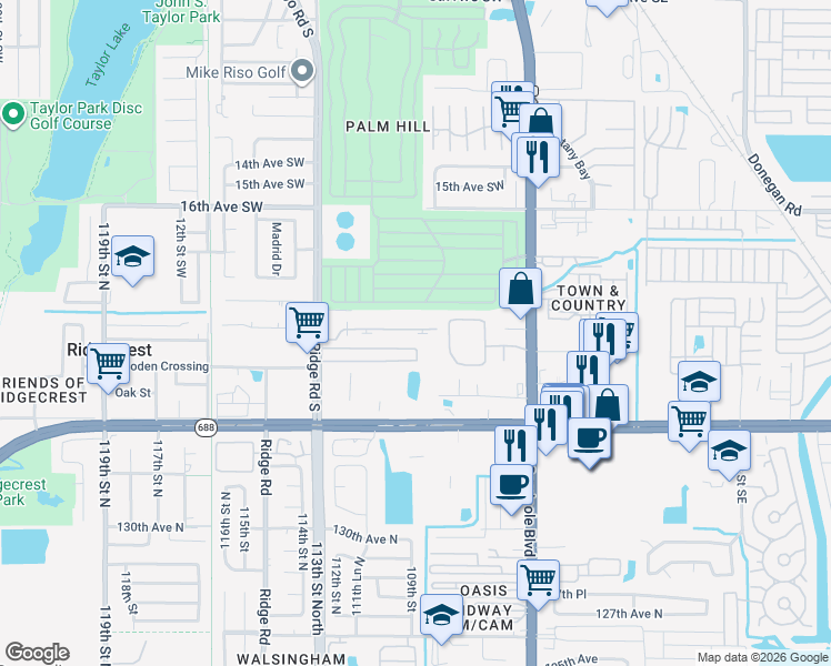 map of restaurants, bars, coffee shops, grocery stores, and more near 2131 Ridge Road South in Largo