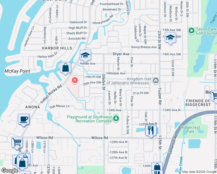 map of restaurants, bars, coffee shops, grocery stores, and more near 3153 Karen Avenue in Largo