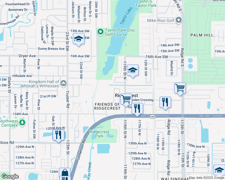 map of restaurants, bars, coffee shops, grocery stores, and more near 13686 120th Lane in Largo