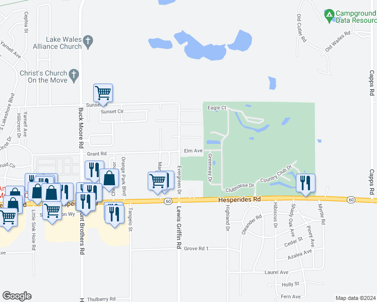 map of restaurants, bars, coffee shops, grocery stores, and more near 2524 Maple Avenue in Lake Wales