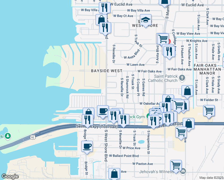 map of restaurants, bars, coffee shops, grocery stores, and more near 4711 West Beaumont Street in Tampa