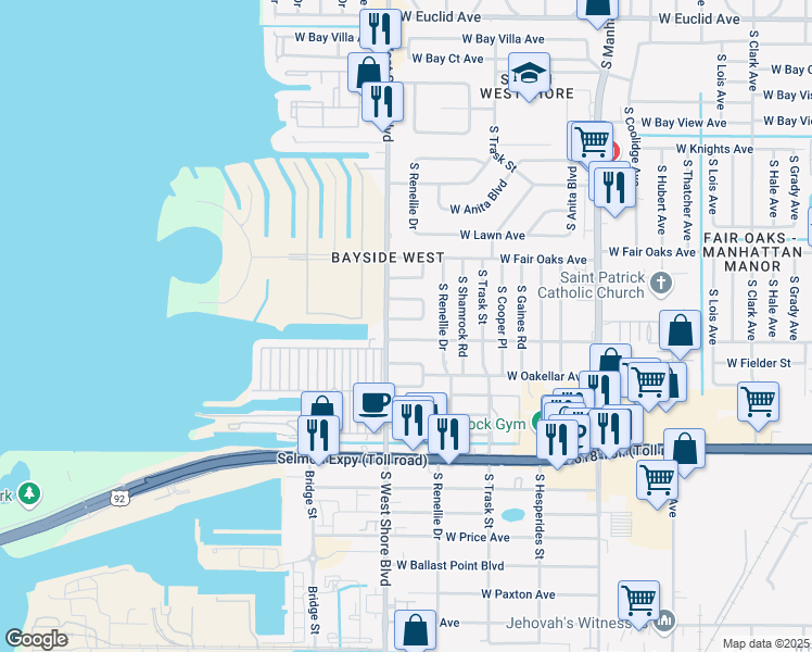 map of restaurants, bars, coffee shops, grocery stores, and more near 4711 West Beaumont Street in Tampa