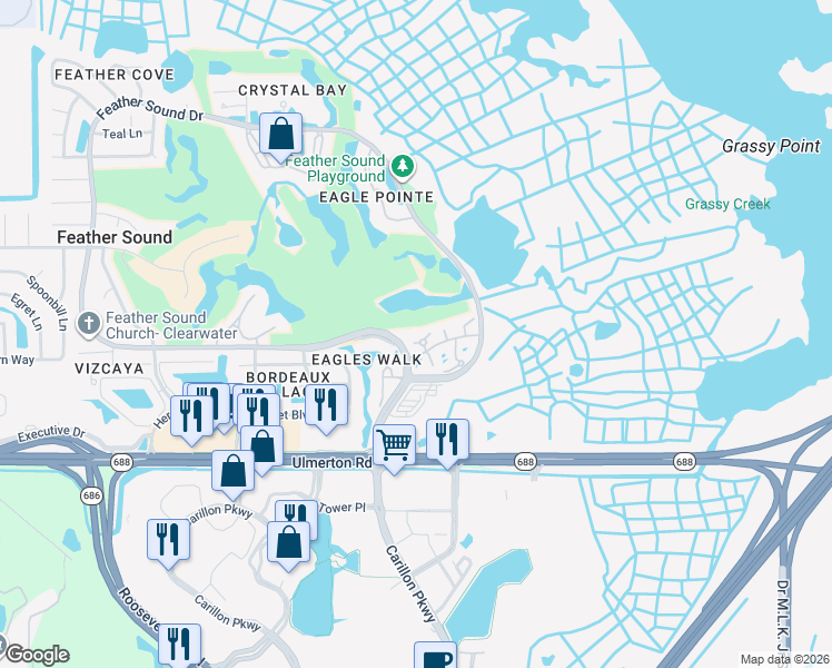 map of restaurants, bars, coffee shops, grocery stores, and more near 2017 Skimmer Court in Clearwater