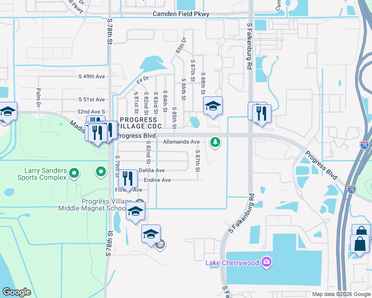 map of restaurants, bars, coffee shops, grocery stores, and more near 8323 Allamanda Avenue in Tampa