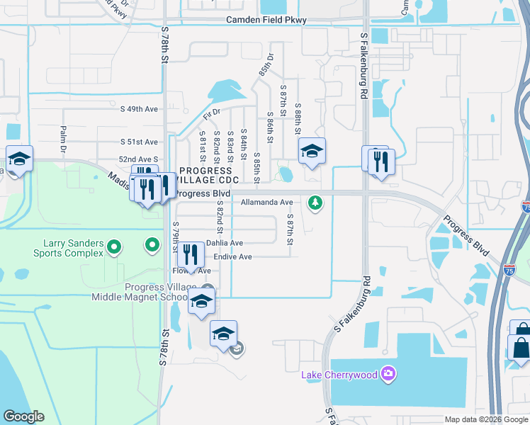 map of restaurants, bars, coffee shops, grocery stores, and more near 8323 Allamanda Avenue in Tampa
