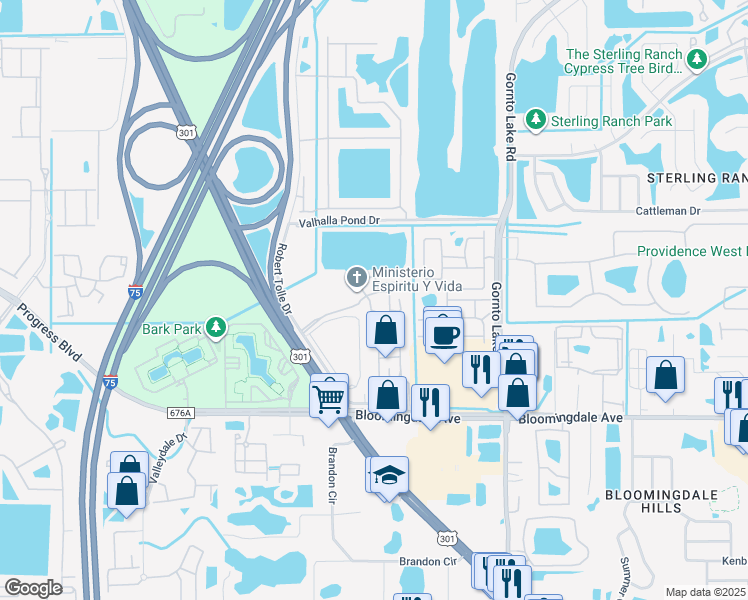 map of restaurants, bars, coffee shops, grocery stores, and more near 7 Sherwood Forest Drive in Riverview