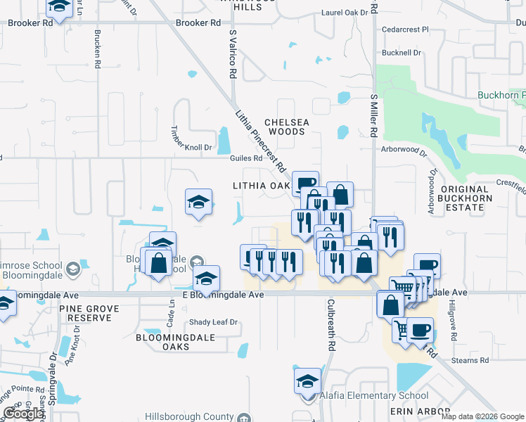 map of restaurants, bars, coffee shops, grocery stores, and more near 3033 Wister Circle in Valrico