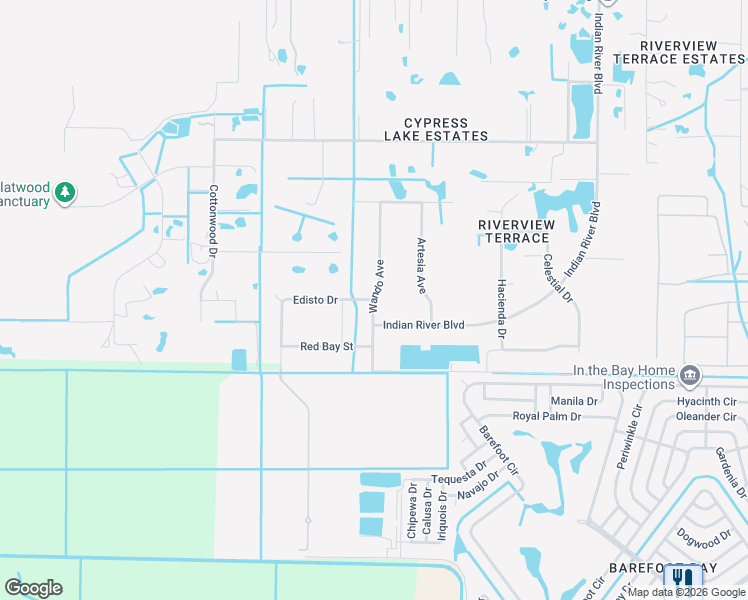 map of restaurants, bars, coffee shops, grocery stores, and more near 7215 Wando Avenue in Grant-Valkaria