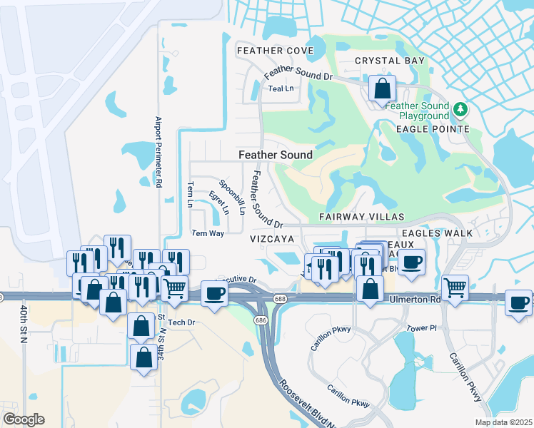 map of restaurants, bars, coffee shops, grocery stores, and more near 13875 Feather Sound Drive in Clearwater