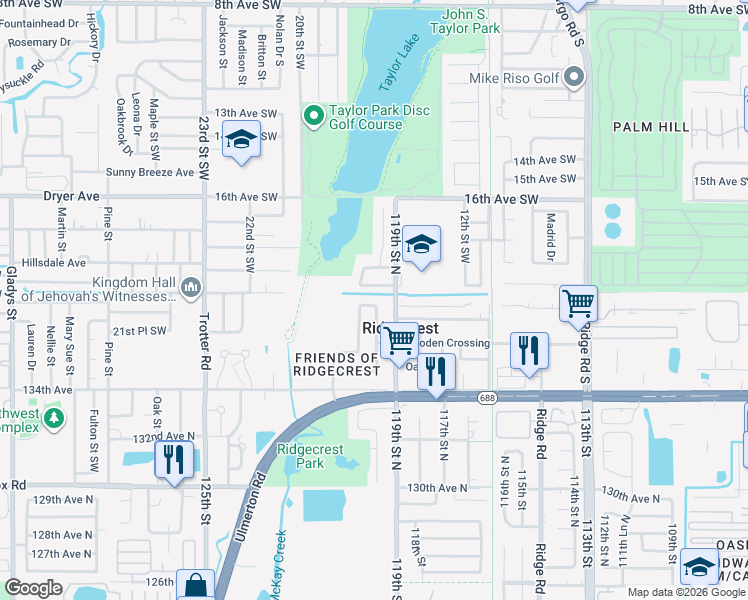 map of restaurants, bars, coffee shops, grocery stores, and more near 12019 137th Avenue in Largo