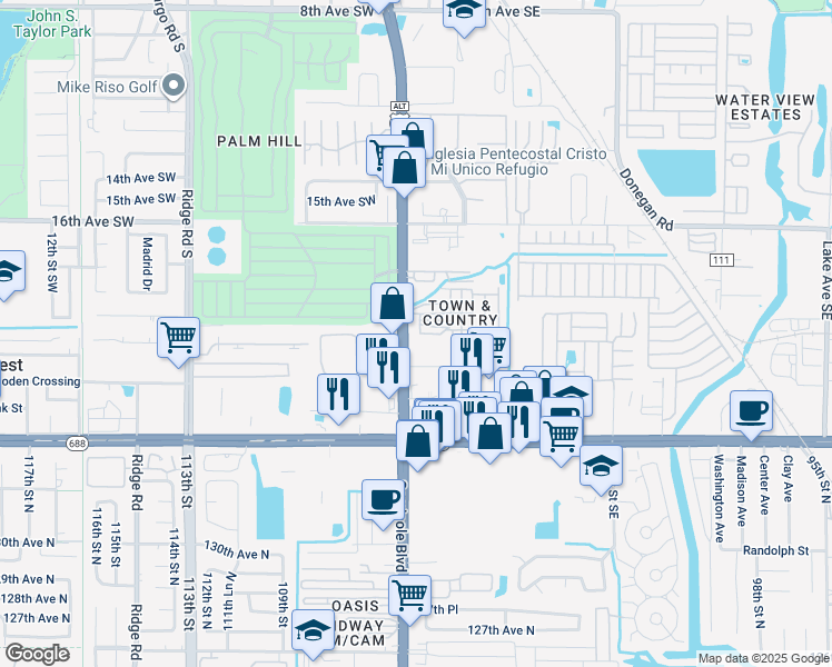 map of restaurants, bars, coffee shops, grocery stores, and more near 1925 Seminole Boulevard in Largo