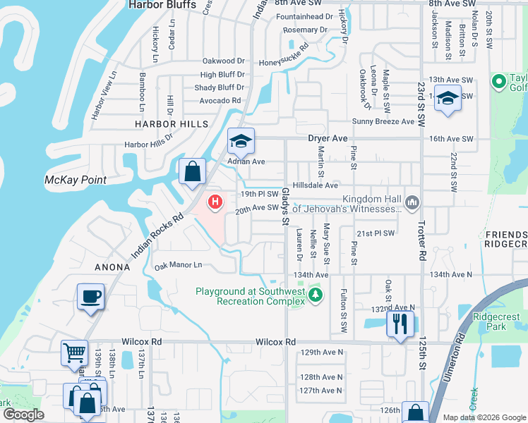 map of restaurants, bars, coffee shops, grocery stores, and more near 3336 20th Avenue Southwest in Largo