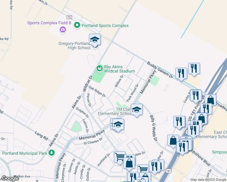 map of restaurants, bars, coffee shops, grocery stores, and more near 1968 Park Wood Drive in Portland