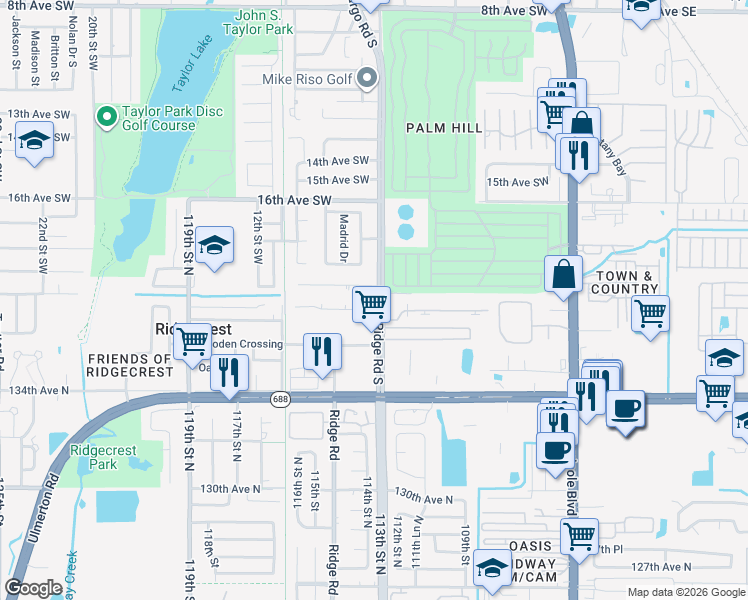 map of restaurants, bars, coffee shops, grocery stores, and more near 2011 Ridge Road South in Largo