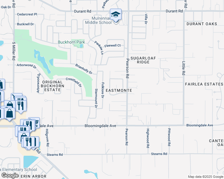 map of restaurants, bars, coffee shops, grocery stores, and more near 3412 Eastmonte Drive in Valrico
