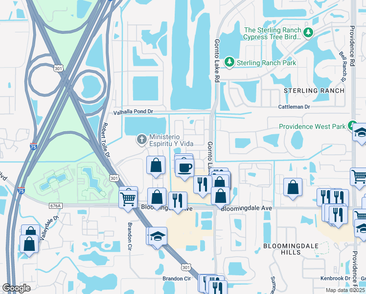 map of restaurants, bars, coffee shops, grocery stores, and more near 2103 Wild Grape Place in Riverview