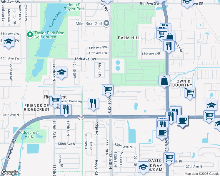 map of restaurants, bars, coffee shops, grocery stores, and more near 2003 Ridge Road South in Largo