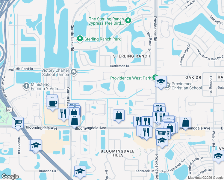 map of restaurants, bars, coffee shops, grocery stores, and more near 5411 Camberwell Lane in Riverview