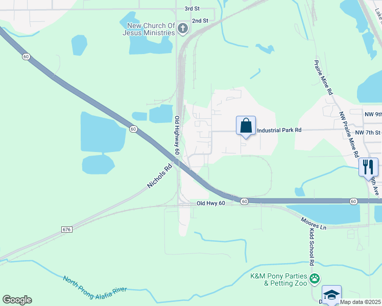 map of restaurants, bars, coffee shops, grocery stores, and more near 380 Prairie Industrial Parkway in Mulberry