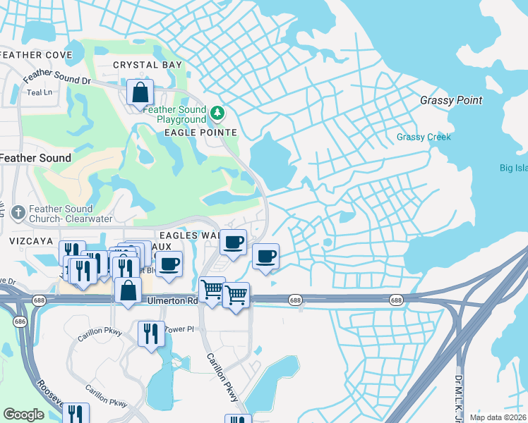 map of restaurants, bars, coffee shops, grocery stores, and more near 1901 Oyster Catcher Lane in Clearwater
