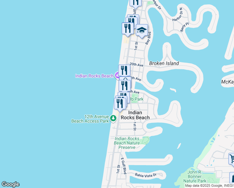 map of restaurants, bars, coffee shops, grocery stores, and more near 1514 Gulf Boulevard in Indian Rocks Beach
