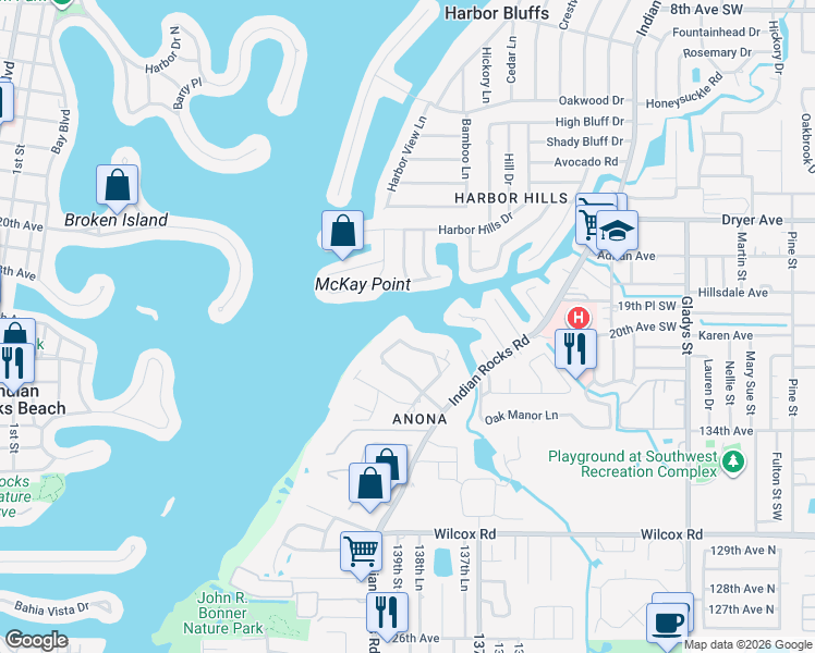 map of restaurants, bars, coffee shops, grocery stores, and more near 2268 Kings Point Drive in Largo